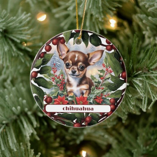 Bruin Chihuahua Puppy Vakantie Aangepaste Kerstmis Keramisch Ornament (Boom)
