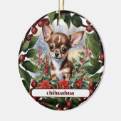 Bruin Chihuahua Puppy Vakantie Aangepaste Kerstmis Keramisch Ornament (Links)