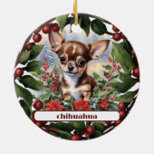 Bruin Chihuahua Puppy Vakantie Aangepaste Kerstmis Keramisch Ornament (Achterkant)