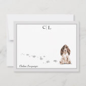 Bruin Cocker Spaniel Dog Gray Border Monogram Naam Notitiekaartje (Voorkant)
