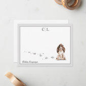 Bruin Cocker Spaniel Dog Gray Border Monogram Naam Notitiekaartje (Voorkant / Achterkant in situ)