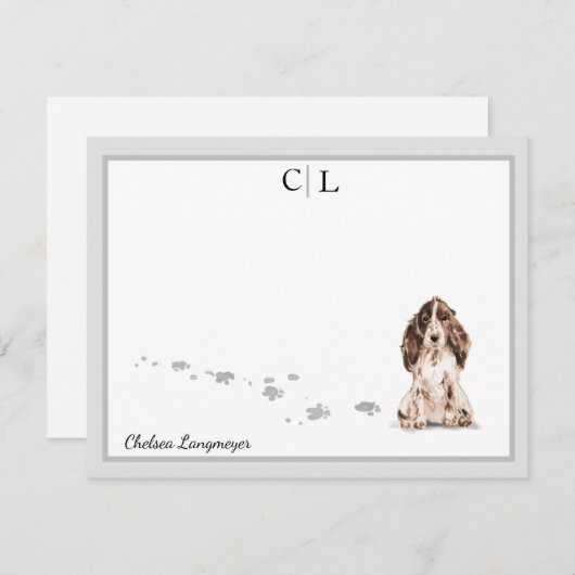 Bruin Cocker Spaniel Dog Gray Border Monogram Naam Notitiekaartje (Voorkant / Achterkant)