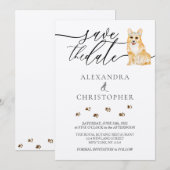 Bruin Corgi puppy Bruiloft Kalligrafie script Save The Date (Voorkant / Achterkant)