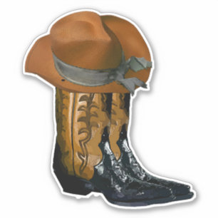 Bruin Cowboy pet en laarzen Country Westerne kunst Sticker
