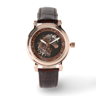 Bruin cowgirl bloemengereedschap lederen paardenho horloge