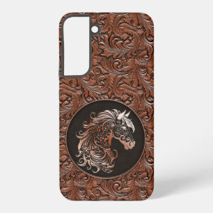 Bruin cowgirl bloemengereedschap lederen paardenho samsung galaxy hoesje