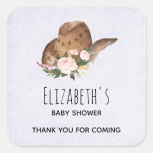 Bruin Cowgirl Pet met roze bloemen Dank je wel Vierkante Sticker