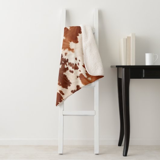 Bruin Crème Koeienhuid Western Sherpa Deken (In situ)