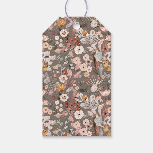 Bruin, crème, roze Floral Cadeaulabel (Voorkant)