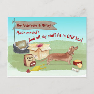 Bruin dachshund Dog-speelgoed, ons nieuwe thuis    Briefkaart