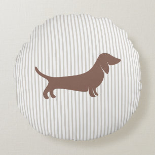 Bruin Dachshund op Beige Strepen Rond Kussen