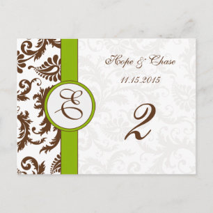 Bruin Damask Apple Green Table Number Kaarten
