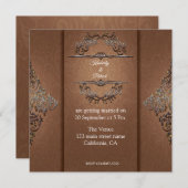 Bruin Damask Design Wedding Invitation Kaart (Voorkant / Achterkant)
