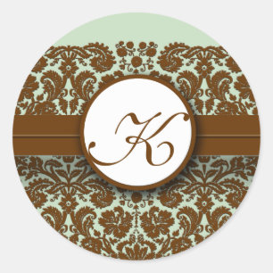 Bruin Damask Green Blue - U kiest kleuren-Stickers Ronde Sticker