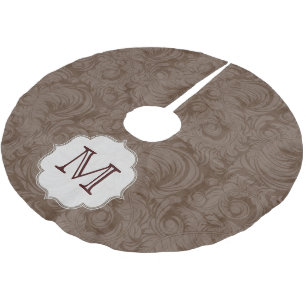 Bruin Damask Lac Monogram Initiaal boomrok Kerstboom Rok