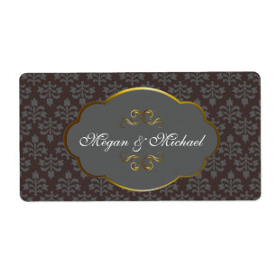 Bruin Damask met gouden lijsten trouwlabels Etiket