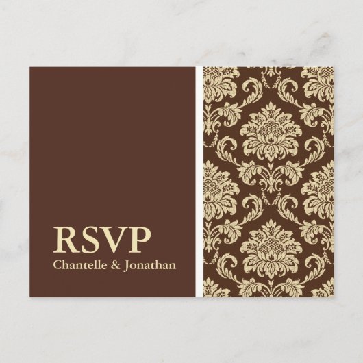 Bruin Damask RSVP Briefkaart (Voorkant)