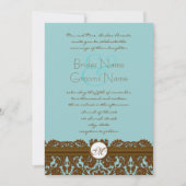 Bruin Damask Wedding Monogram Uitnodigingen (Voorkant)