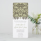 Bruin Damask Wedding Uitnodiging (Staand voorkant)