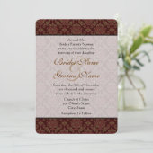 Bruin Damask Wedding Uitnodiging (Staand voorkant)
