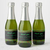 Bruin damast patroon groene bruiloft sparkling wijnetiket (Flessen)