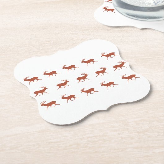 Bruin deer Walking Festive Pattern Kartonnen Onderzetters (Gekanteld)