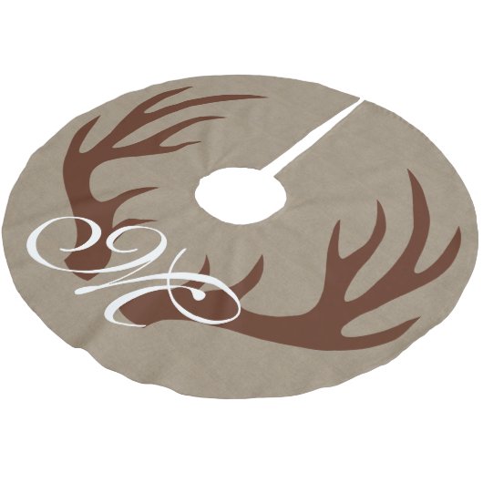 Bruin der Antlers Faux Burlap Monogram Boom Kerstboom Rok (Gekanteld)