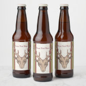 Bruin Der Head Black Etched Face Big Antlers Bier Etiket (Flessen)