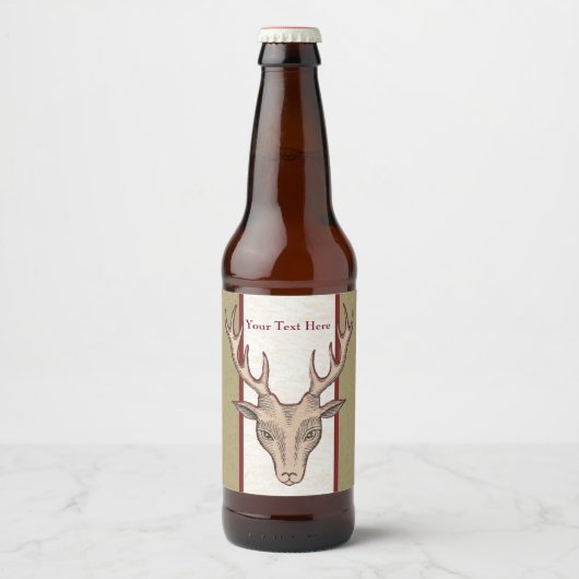 Bruin Der Head Black Etched Face Big Antlers Bier Etiket (Voorkant)
