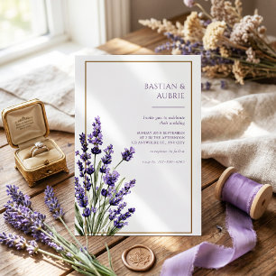 Bruin Dun Frame Paarse Lavendel Tak Trouwfeest Kaart
