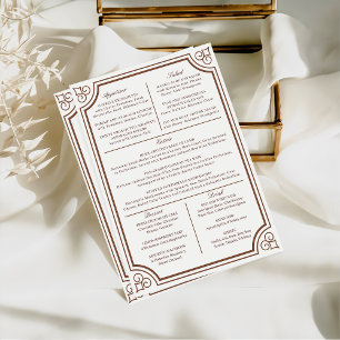  Bruin & Ecru Classic Script Bruiloft Menu Kaart