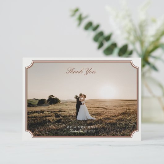 bruin & ecru trouwfoto dank u kaart (Staand voorkant)