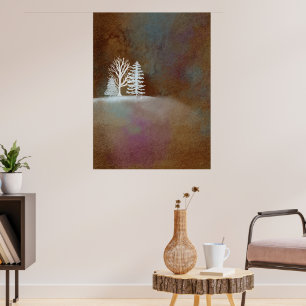 Bruin Een winternacht Witte Sneeuwboom Poster