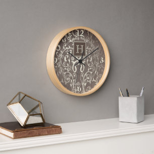 Bruin Elegant Bloei Monogram Klok