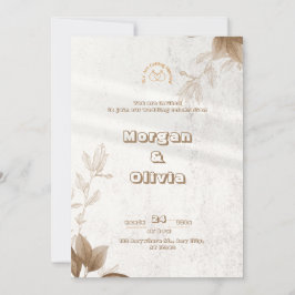 Bruin Elegante Bloemen Huwelijksuitnodiging Kaart
