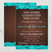 Bruin en Antiek Blauwgroen Blauwe kant bruiloft Kaart (Voorkant / Achterkant)