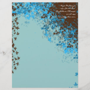 Bruin en Aqua Blue Leaves Letterhead Briefhoofd Sjabloon