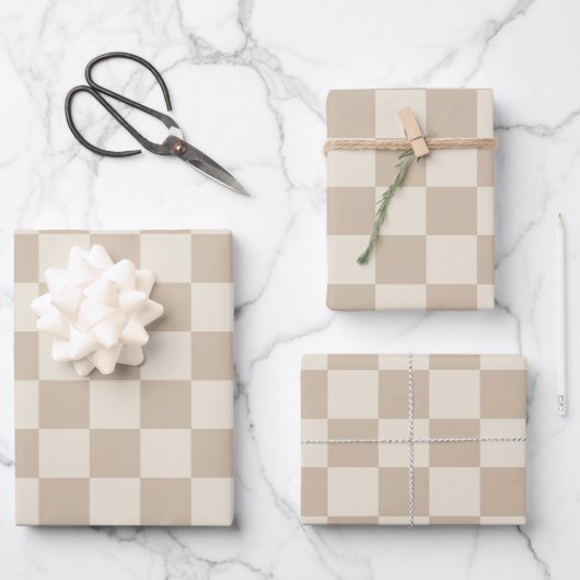 Bruin en Beige Checkerboard Inpakpapier Vel (Voorkant)