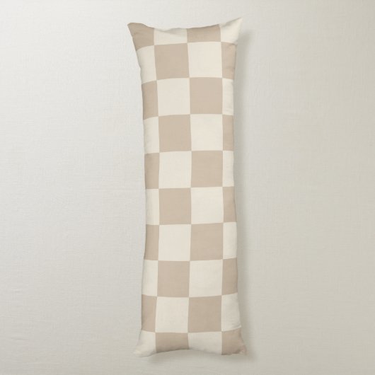 Bruin en Beige Checkerboard Lichaamskussen (Achterkant (Verticaal))