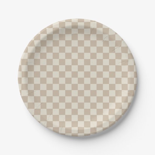 Bruin en Beige Checkerboard Papieren Bordje (Voorkant)