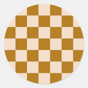 Bruin en beige dambordpatroon ronde sticker