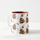 Bruin en Beige Lieveheersbeestje en Bloempatroon Tweekleurige Koffiemok (Voorkant links)