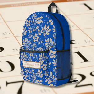bruin en blauw bloemmotief met bijbelvers bedrukte rugzak