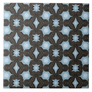 Bruin- en blauw patroonafdrukken tegeltje
