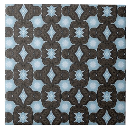 Bruin- en blauw patroonafdrukken tegeltje (Voorkant)