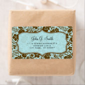 Bruin en blauw retro bloemen en bladeren patroon etiket (Insitu)