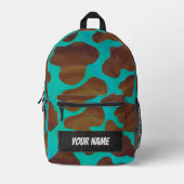 Bruin en Blauwgroen Koe Patroon Monogram Bedrukte Rugzak (Voorkant)
