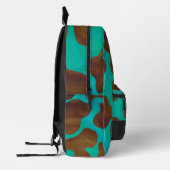 Bruin en Blauwgroen Koe Patroon Monogram Bedrukte Rugzak (Links)