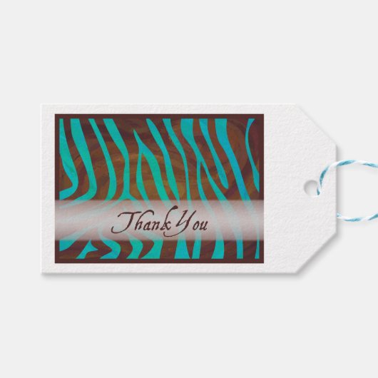 Bruin en Blauwgroen Zebra Pattern Dank je Cadeaulabel (Voorkant (Horizontaal))