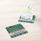 Bruin en Blauwgroen Zebra Pattern Dank je Vierkante Kartonnen Onderzetter (Insitu)